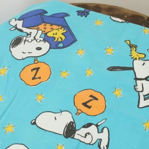 85*130 シーツ解体生地 スヌーピー 水色 zZZ