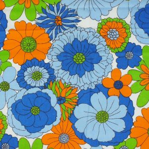 55*65 レトロ カラフル 大花 青/オレンジ ヴィンテージファブリック フランス