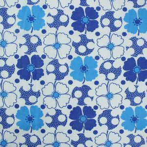 54*65 レトロ ポップ 花パターン 青 ヴィンテージファブリック フランス