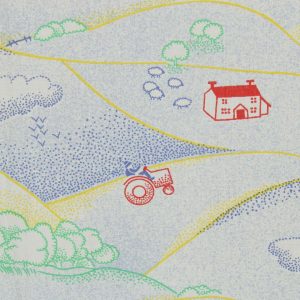 40*60 かわいい シンプル 丘 牧場 トラクター ブルー