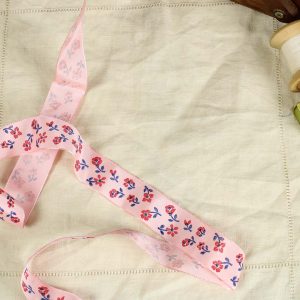 2,5cm幅  レトロ 小花 サテンリボン ピンク