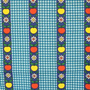 50*55 レトロ かわいい リンゴ 花 ギンガムチェック ブルー