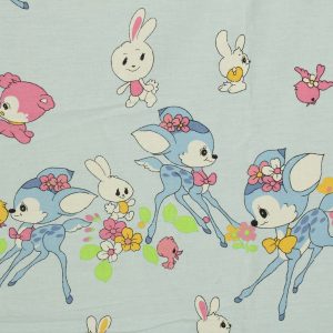 60*55 レトロ かわいい バンビ ウサギ 子鹿 小鳥 パステル ブルー