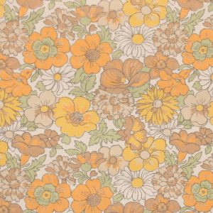 60*50 レトロ シック 花 葉 オレンジ ブラウン