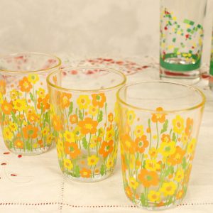 1個 グラス レトロ 小花 黄色