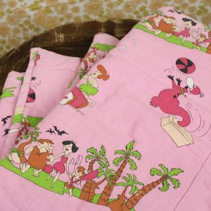 キルト 原始家族フリントストーン The Flintstones ビンテージシーツ フランス ヴィンテージ雑貨