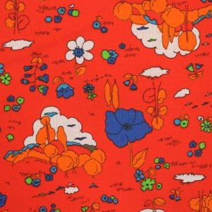 70*55 かわいい レトロ 丘 花 風景 朱色 オレンジ