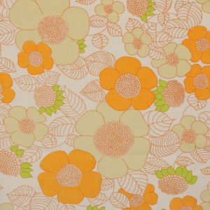 55*40 レトロ 花 葉 ライン オレンジ 白