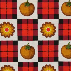 60*50 レトロ タータンチェック ダミエ 花 果物 赤 黒