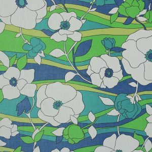 90*50 レトロ シック 花 流線 ブルー グリーン