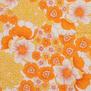 70*45 レトロ シック 花 オレンジ イエロー 白