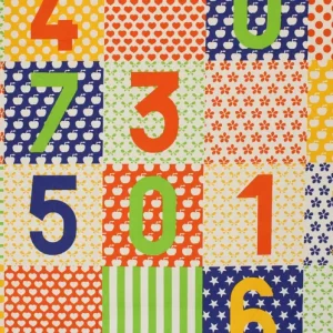 85*70 レトロ カラフル 数字 ハート りんご パターン