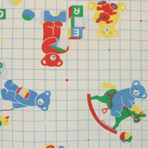 60*70 レトロ くま おもちゃ 格子  カラフル