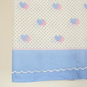 80*60 2つ重なったハート ドット ブルー ピンク スカラップ刺繍