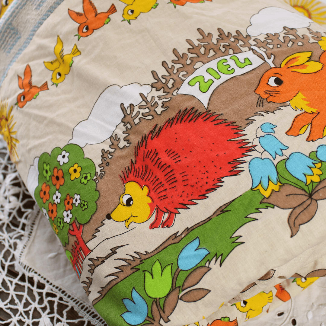 掛け布団  レトロ アニマル うさぎ 鳥 カラフル