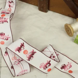 3,8cm幅  ウサギ ボール レトロアニマル ボルドー