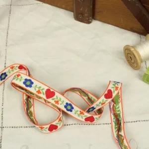 1,6cm幅  花 ハート オレンジ 白