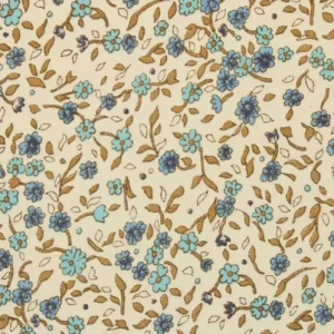 65*55 レトロ 小花 葉 ブルー ブラウン