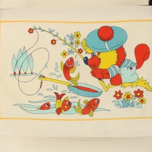 ピローカバー両面 56*37 レトロ かわいい 魚釣り 動物