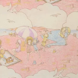 80*65 レトロ パステル ビーチ 夏 こども 風景