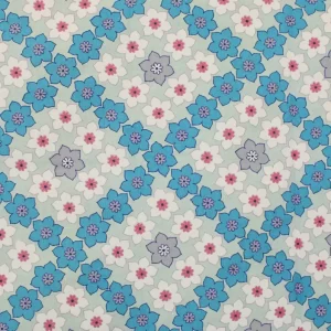 55*65 かわいい 花 格子 ブルー