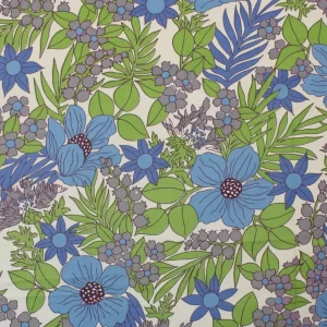 50*60 レトロ 華やか 花 葉 パープル ブルー