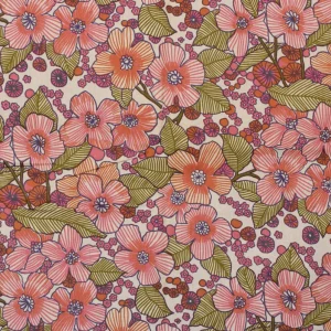 55*80 レトロ 花 ライン ピンク パープル