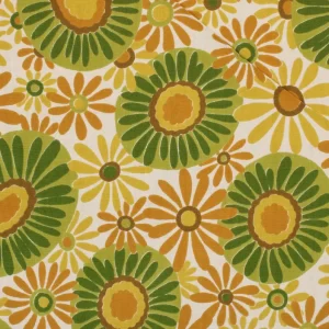 60*80 レトロ 花 円 グリーン イエロー