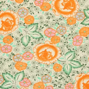 50*60 レトロ 薔薇 小花 葉 オレンジ グリーン