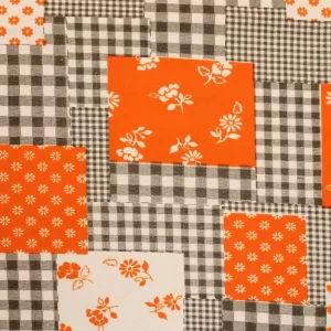45*55 レトロ かわいい 小花 ギンガムチェック パッチワーク オレンジ