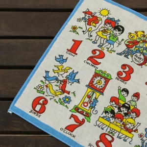 レトロハンカチ 子供 アニマル 数字 ブルー