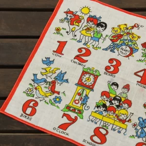 レトロハンカチ 子供 アニマル 数字 赤