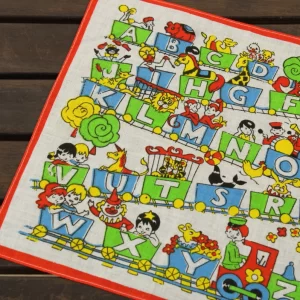 レトロハンカチ 子供 アニマル アルファベット 赤