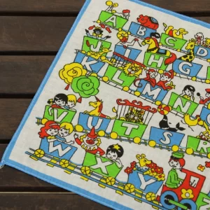 レトロハンカチ 子供 アニマル アルファベット ブルー