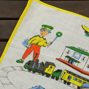 レトロハンカチ 子供 機関車 おもちゃ イエロー