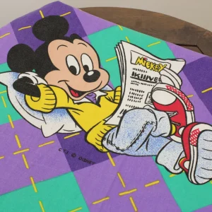 135*180 シーツ解体生地  ミッキー パープル 紫 アーガイルチェック