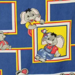 80*85 レトロ ゾウとネズミ ブルー カラフル