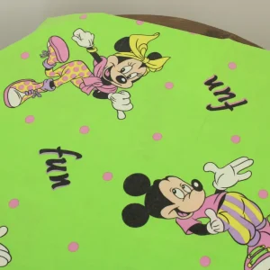 85*130 シーツ解体生地  ミッキー ミニー FUN グリーン