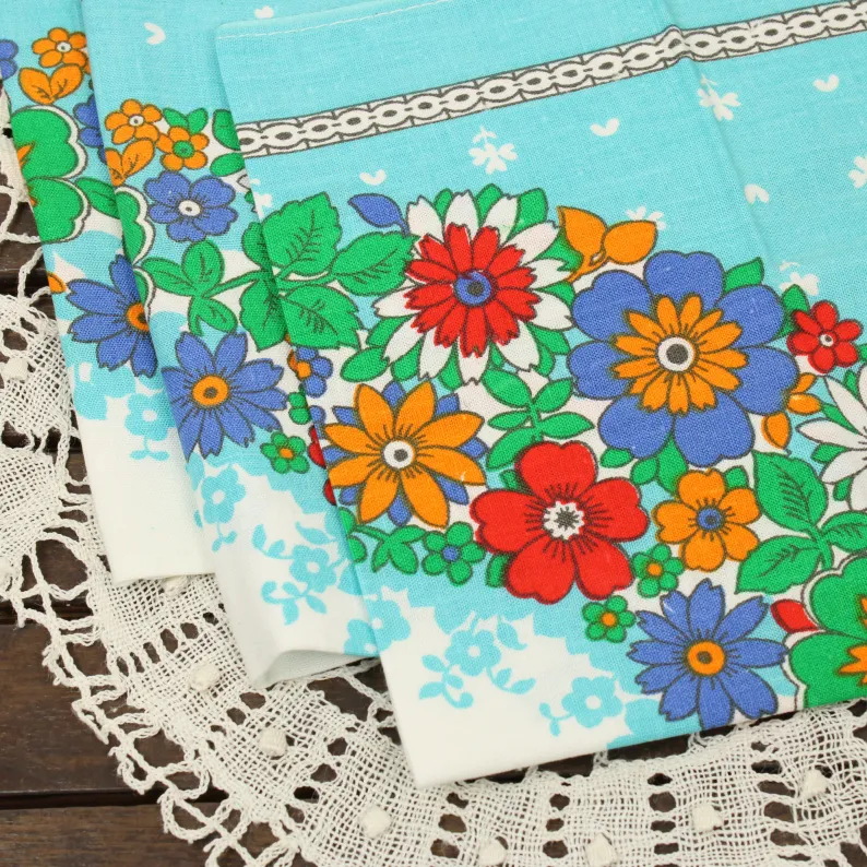 1枚 かわいい 花 ランチクロス ナフキン ブルー カラフル