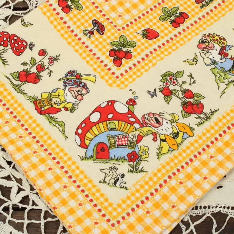 キッチンクロス 7人の小人 ギンガムチェック きのこ