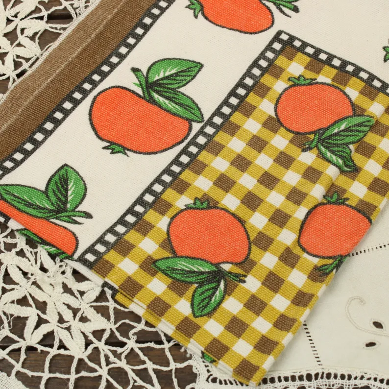 キッチンクロス りんご ギンガムチェック ブラウン