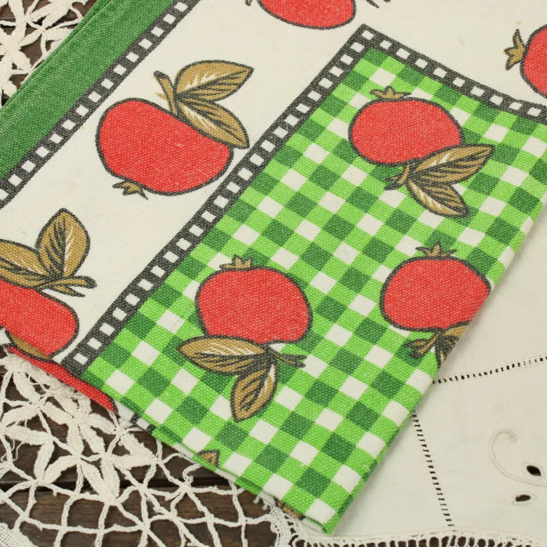 キッチンクロス りんご ギンガムチェック グリーン