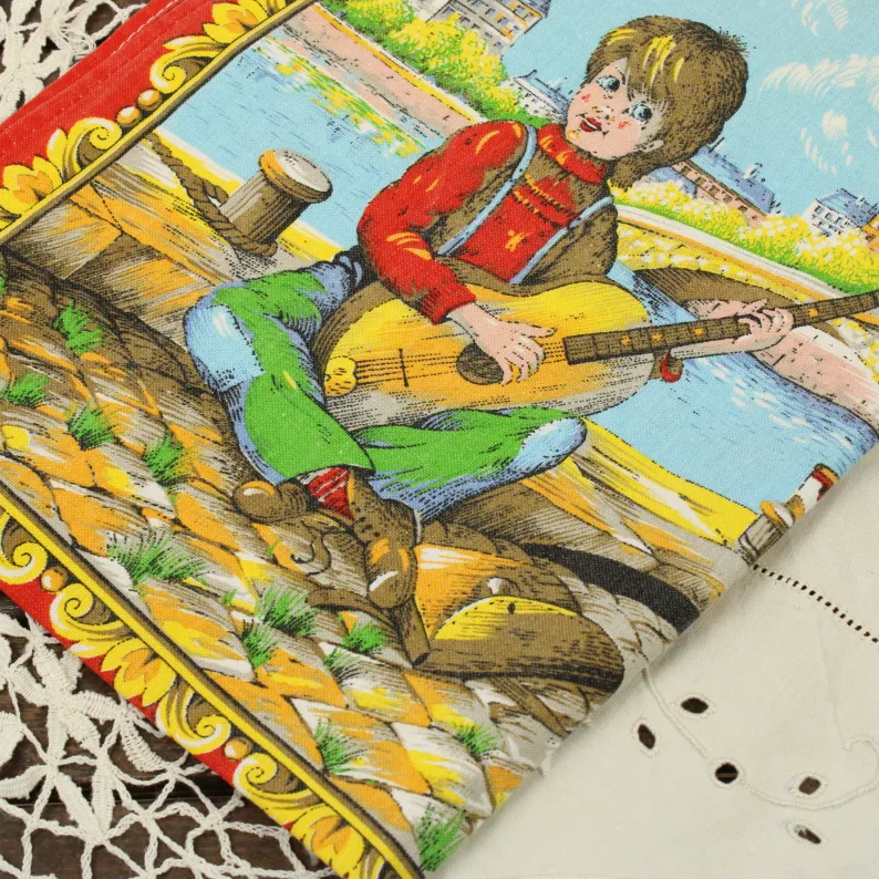 1976 カレンダー柄トーション パリ ギター少年