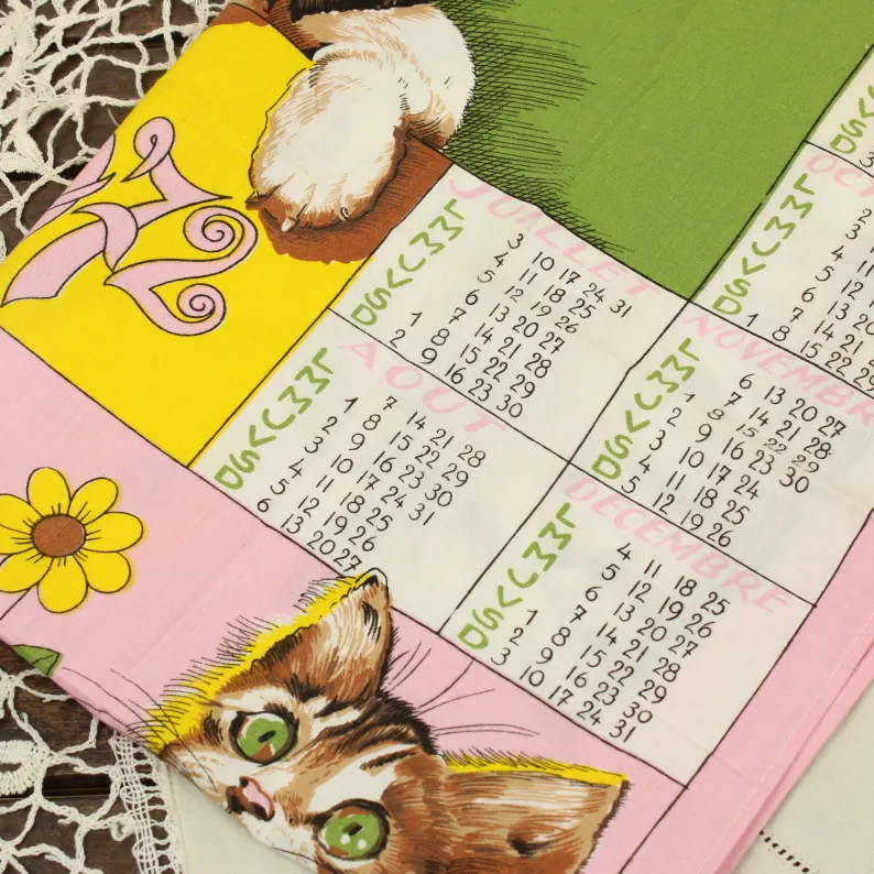 1972 カレンダー柄トーション 子猫と子犬 ピンク