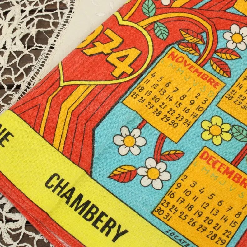 1974 カレンダー柄トーション 木 リス