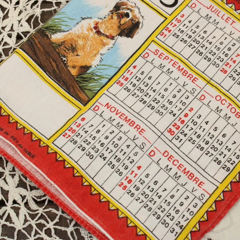 1983 カレンダー柄トーション 2匹の犬