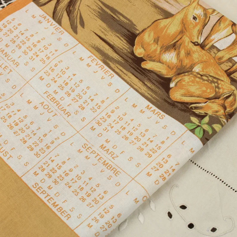 1998 カレンダー柄トーション 鹿の親子