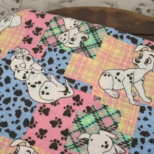 難あり 130*180 シーツ解体生地  101匹わんちゃん ぶち＆チェック ピンク