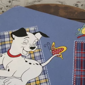 140*190 シーツ解体生地  101匹わんちゃん タータンチェック 青黄