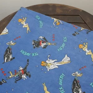 80*60 シーツ解体生地  テックス・アヴェリー ウルフ ショータイム 青